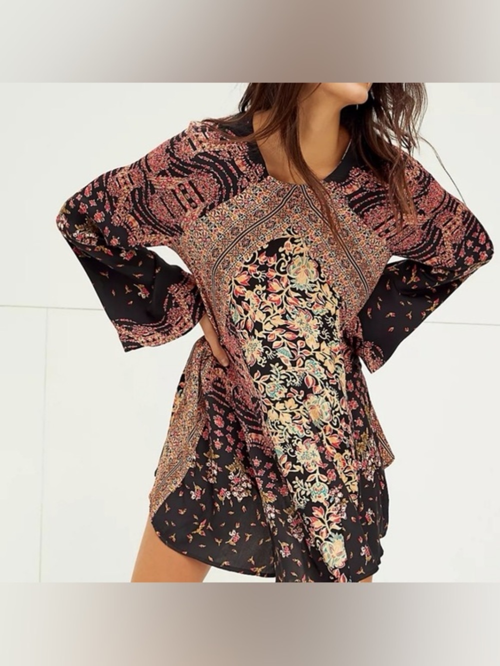 Free People Stevie Printed Long Sleeve Tunic Dress